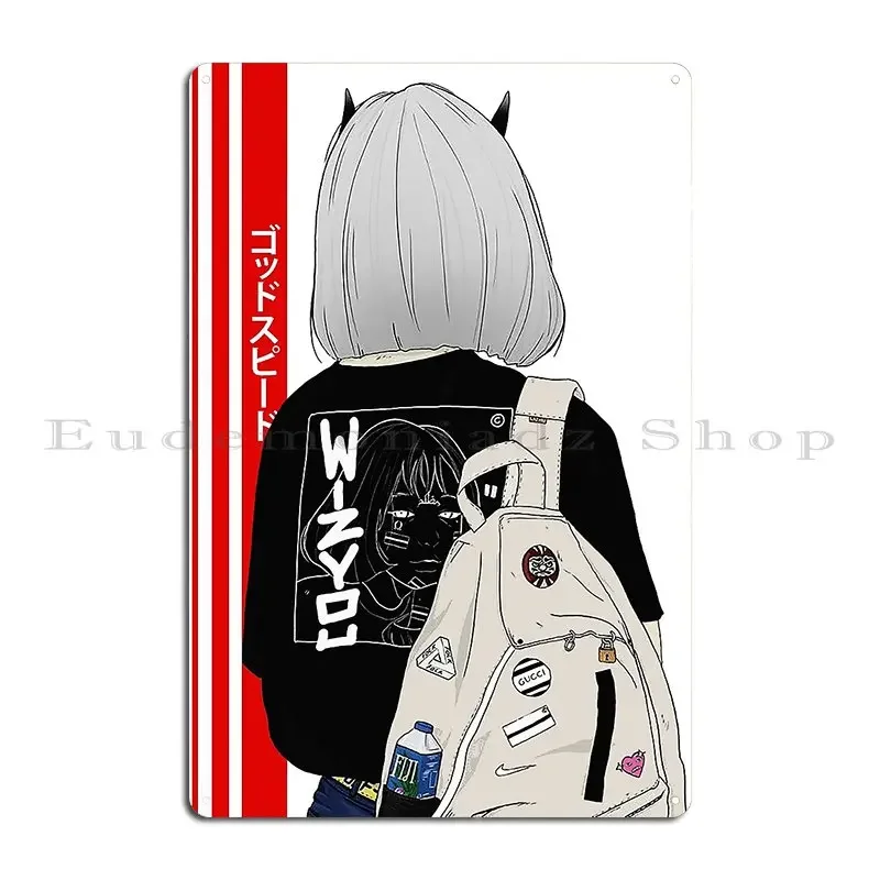 Japanese Samurai Cyberpunk Urban Style Girl Owlvision33 Metal Sign Wall Decor Garage Designing Designing Kitchen Tin Sign Poster
