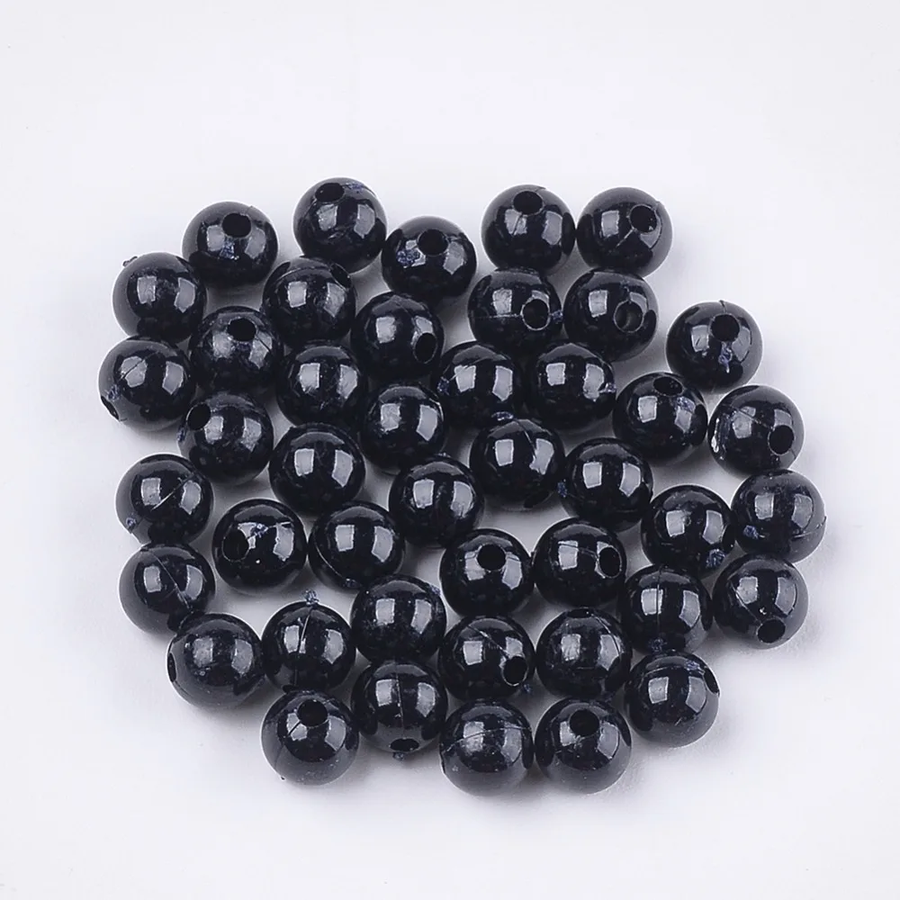 500pcs Opaque Plastic Beads Round Black 6x5.5mm Hole: 1.8mm