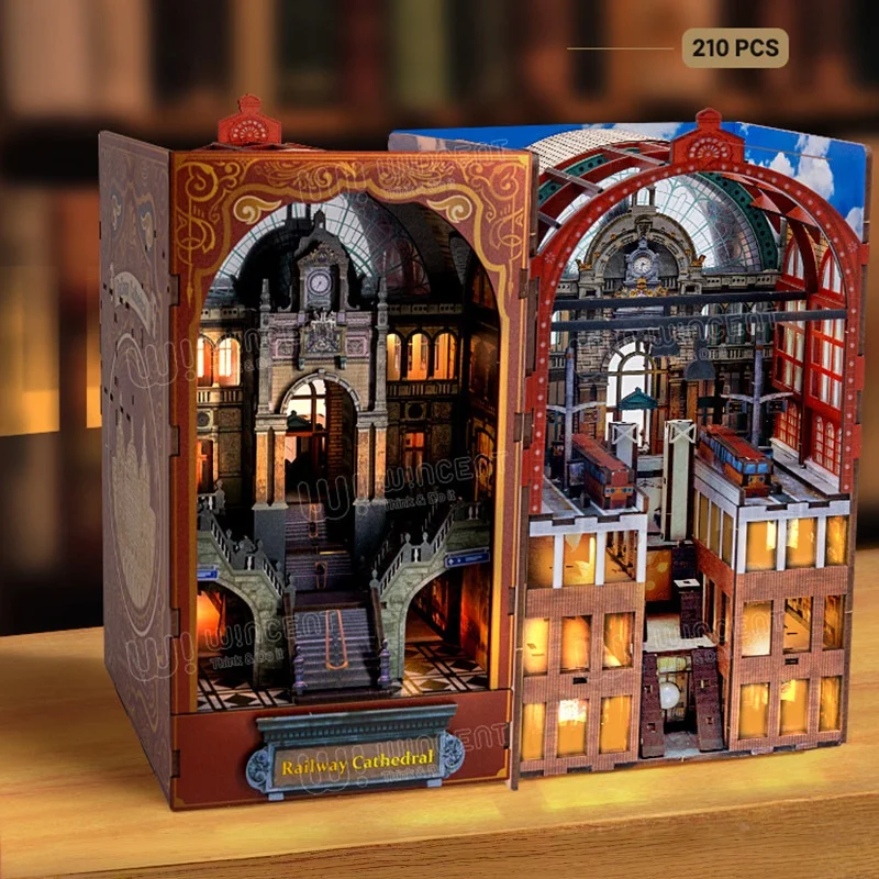 

OUZEY Double-Sided Book Nook DIY, 360 View Wooden Village, 3D Architecture Model for Teens