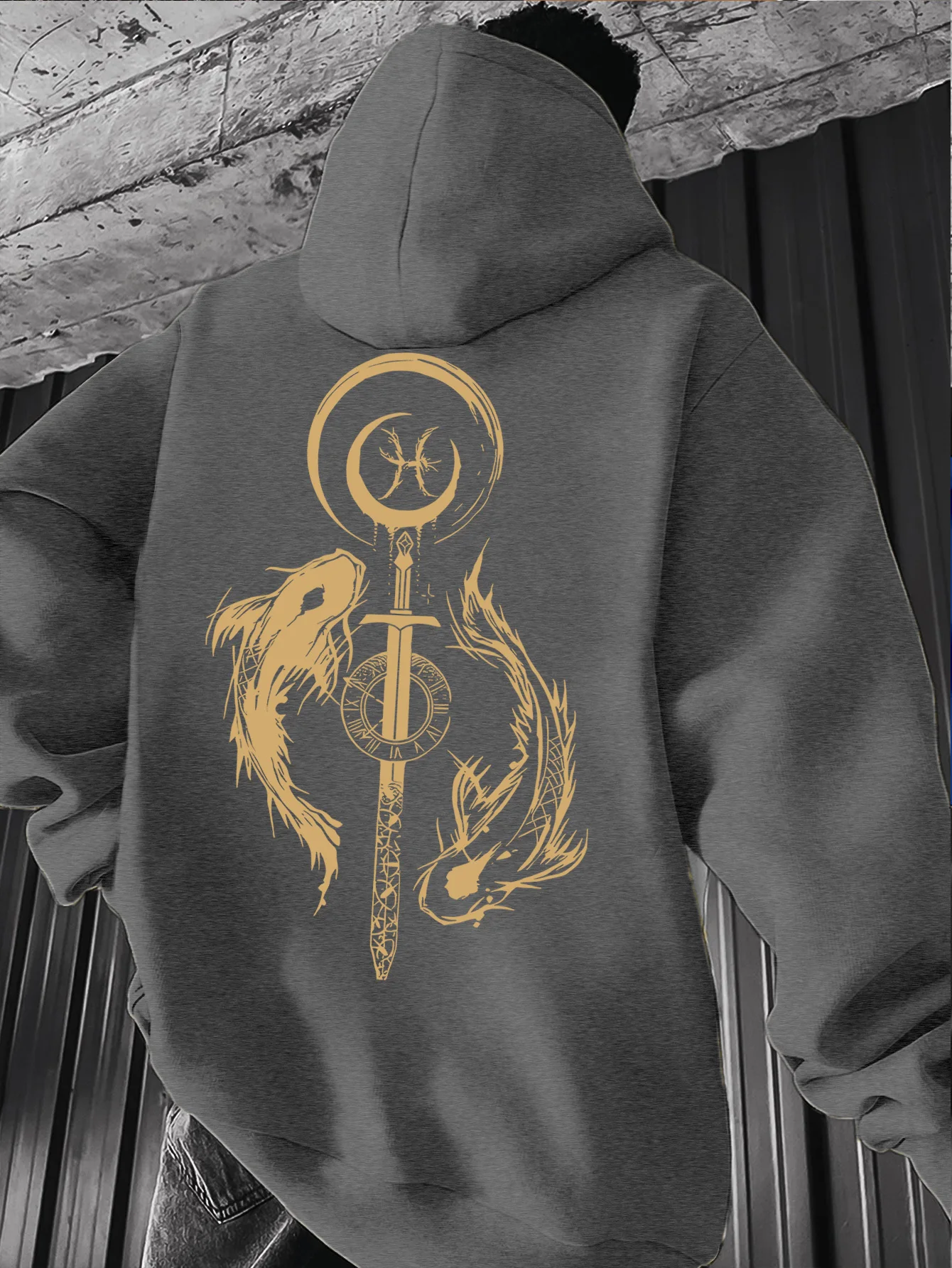 Pisces Zodiac Fish Printed Mens Fleece Hoodies Warm Winter Athletic Sportswear Sweatshirt Casual Loose Workout Pullover Top