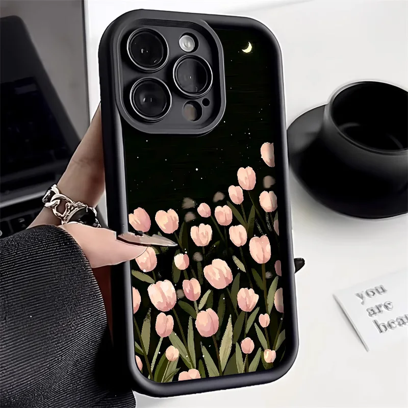 Tulip Florals Soft Case For iPhone 14 Pro Max Cases iPhone 11 12 13 15 Pro Max 16 Pro XR X XS Max 16 Plus 13Pro Back Cover Capa