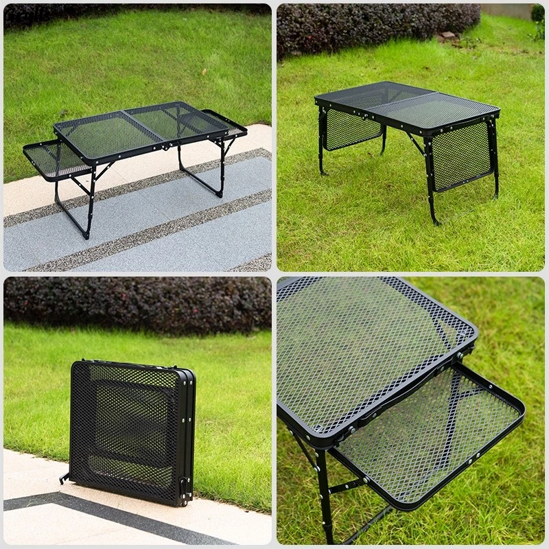 Grylls Outdoor Camping Table Iron Mesh Folding Table Portable Camping Table With Lift Storage Rack Aluminum Dining Table