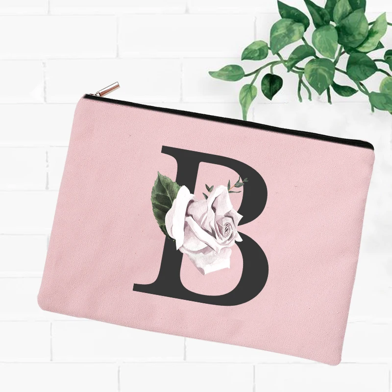 Bolsa de cosméticos rosa con letras para mujer, bolsa de almacenamiento de lavado, fiesta de boda, regalos de novia, estuche de maquillaje de dama de honor, organizador de artículos de tocador de belleza