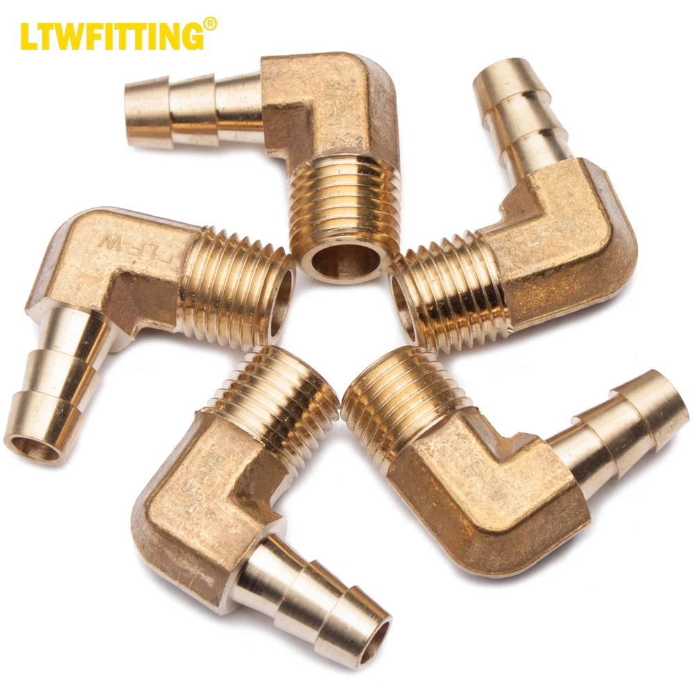 

LTWFITTING LF 90 Deg Elbow Brass Barb Fitting 5/16" Hose Barb x 1/4" Male NPT Thread Fuel Boat Water (Pack of 5)