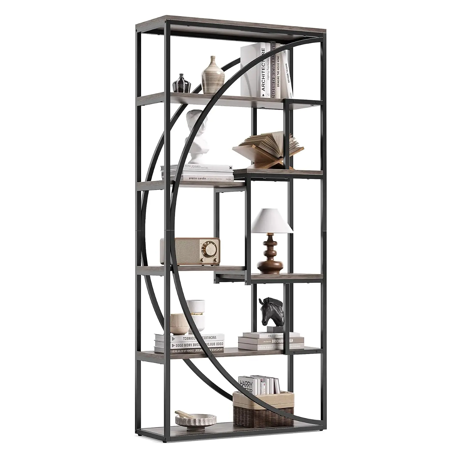 70.8-Inch Industrial 6-Tier Metal Bookcase, Tall Storage Display Shelf Organizer for Living Room & Office, Customized
