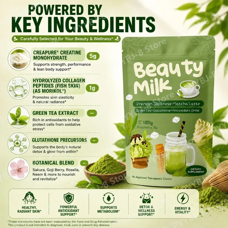 Collagen Powder Matcha etc 6Flavors with 50000mg Hydrolyzed Collagen Sugar-Free Provide Daily Nutrition Supports Skin & Energy