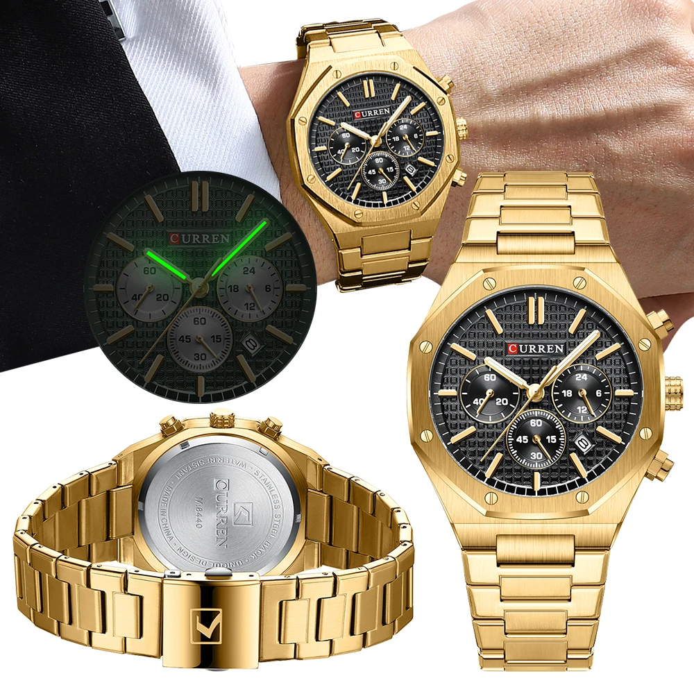 CURREN NEW Sport Quartz Wristwatches for Men Fashion Casual Stainless Steel Braclete Watches with Luminous Hands 8440