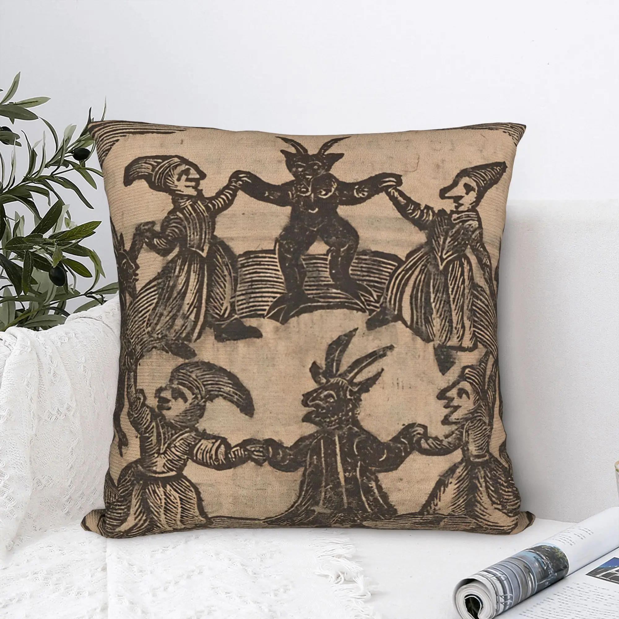 18th Century European Woodcut Prints Pillowcase Printing Polyester Cushion Cover Witches Dance Pillow Case Cover Drop Shipping