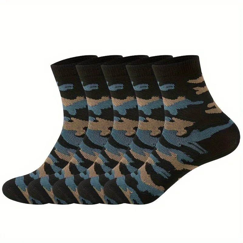 10 Pairs Men\'s Camouflage Compression Crew Socks (3/5 Pack) - Breathable, Anti-Odor, Comfortable Polyester Blend for Daily Wear