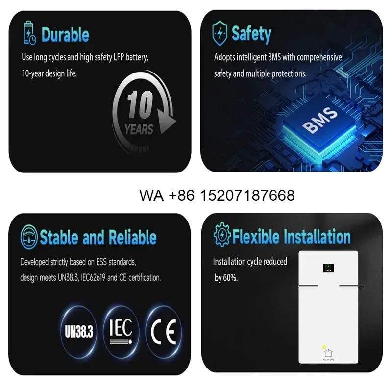 Wmwmnu for All in One Stacked LiFePO4 Battery Solar Energy Storage Power System Wall Mounted Home 51.2V 10KW 15kWh 20kWh