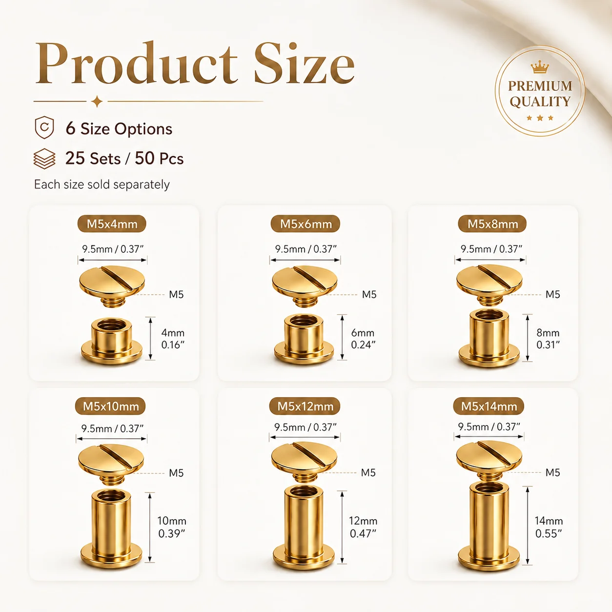 25 Set of gold flat head groove Chicago screws, leather nails, rivets, used for DIY scrapbook, belt, book binding process