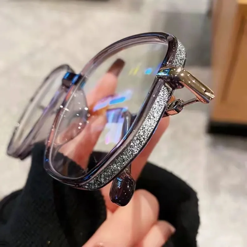 Fashion Square Metal Glitter Frame Glasses Women Fashion Optical Myopia Blocking Eyewear Reading Anti-blue Light Eyeglasses