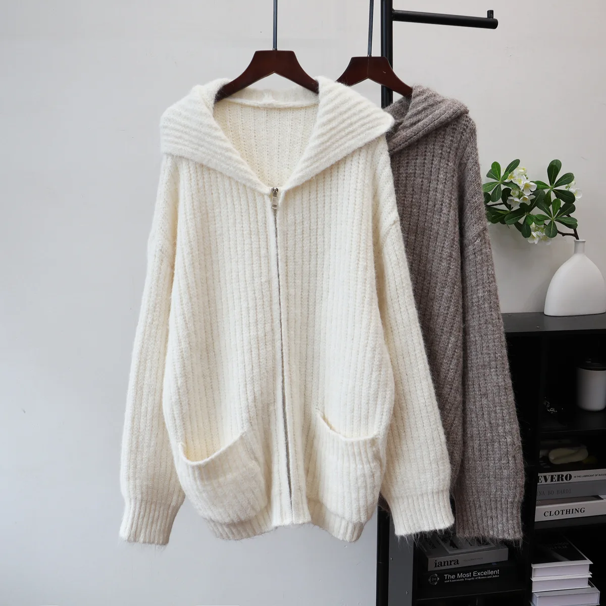 

Cardigan Women Sweaters Mid Length Coats Hooded Zipper Jackets Full Sleeve Jumpers Y2k Streetwear Elegant Knit Autumn Winter