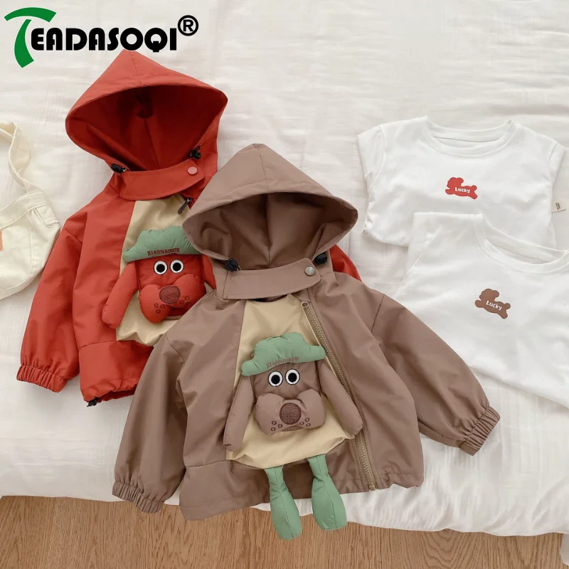 1-7Y Autumn Cute Toddler Kids Boys Jacket Long Sleeve 3D Cartoon Zipper Hooded Coat Outwear With Base Shirt Children Clothing