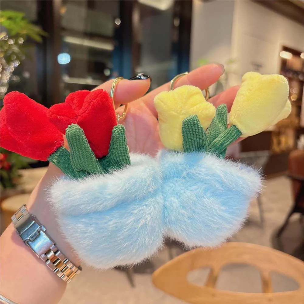 

Plush Tulip Flower Potted Plant Simulated Tulip Flower Keychain Simulated School Bag Decor Plush Flower Key Ring Floral Pendant