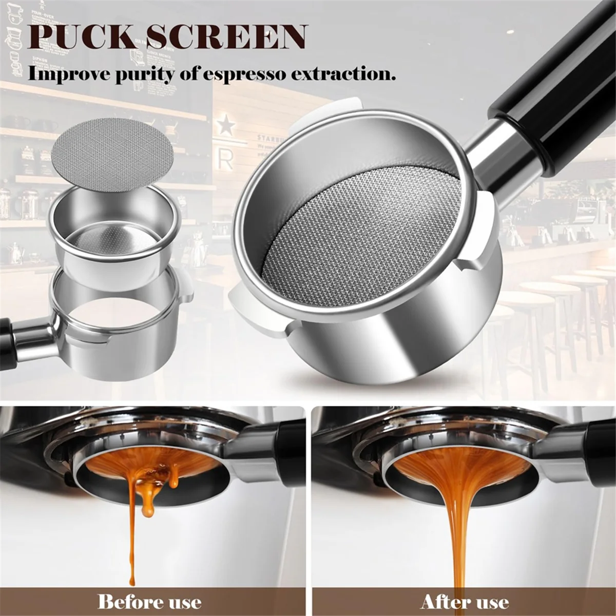 54mm 底なしポルタフィルター、パックスクリーンとステンレススチールフィルターバスケット付きエスプレッソ底なしポルタフィルター-ホット