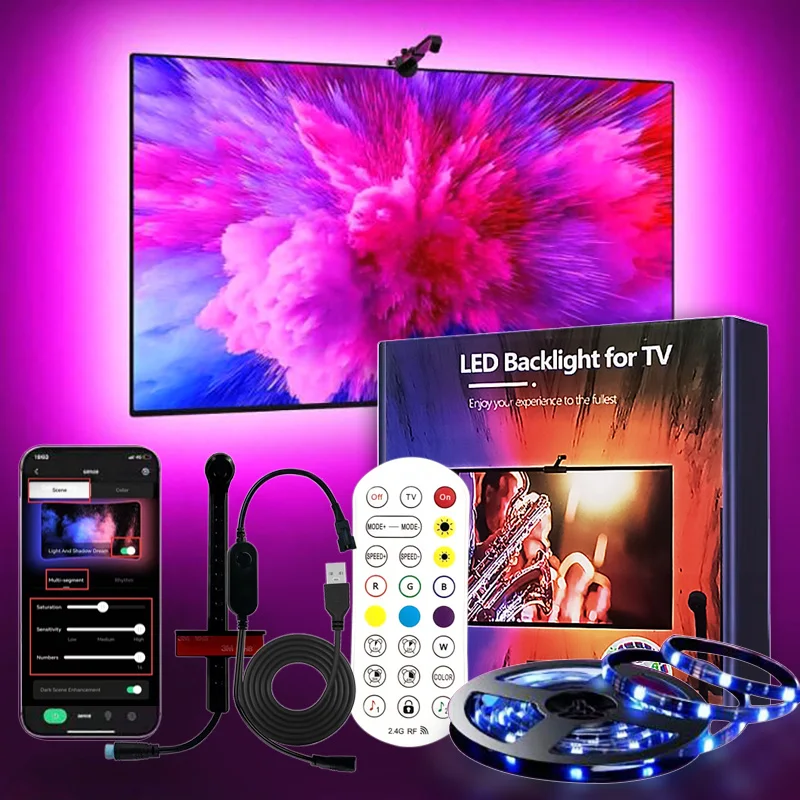 USB RGBIC LED Light Strip Camera TV Screen Synchronization APP Music Synchronization Game Bedroom TV Background Ambient Light