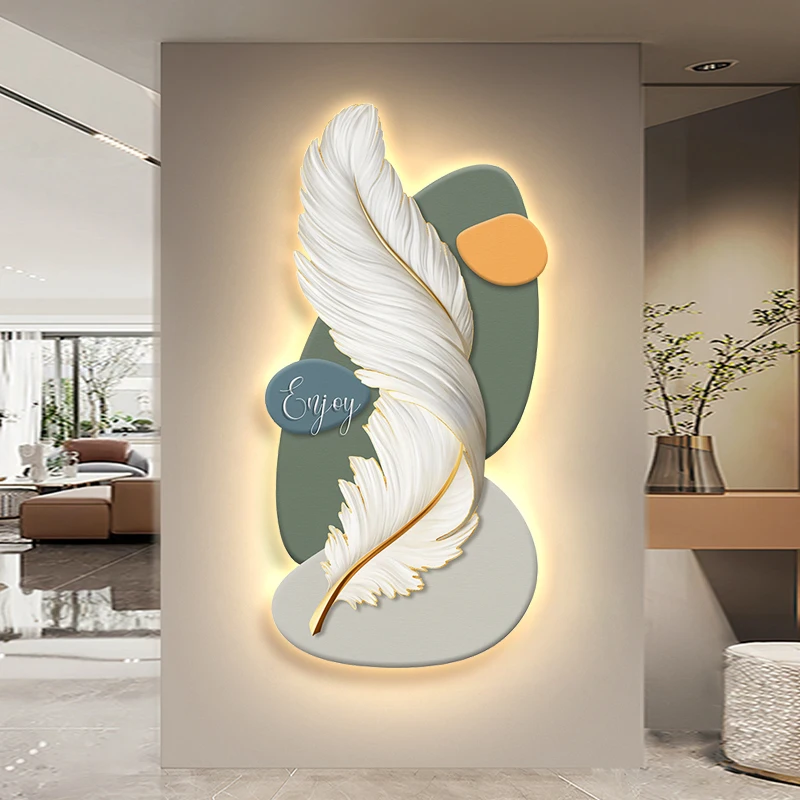 Modern simple porch light painting feather entrance wall painting light painting living room background wall light painting