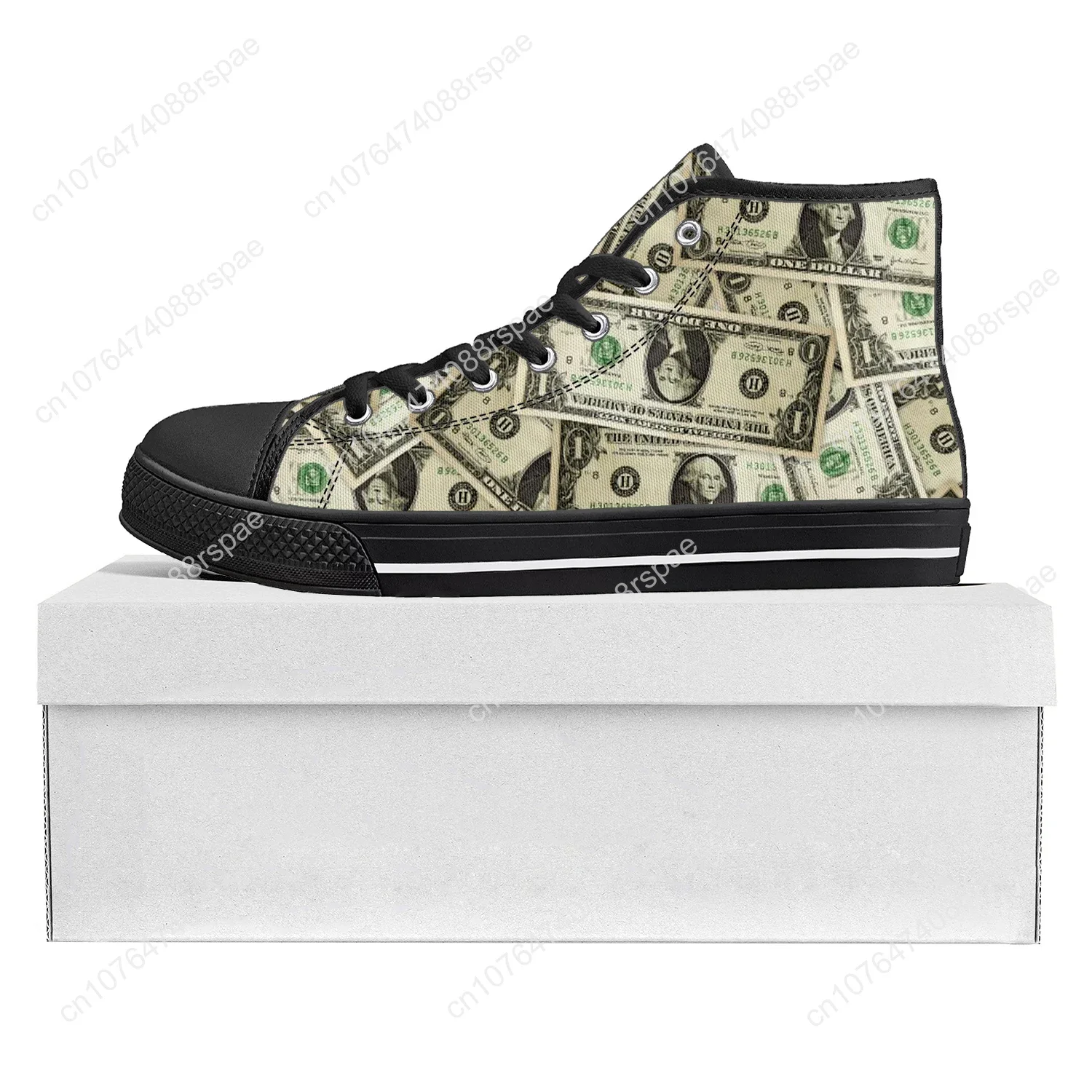 Dollar Printed Popular High Top High Quality Sneakers Mens Womens Teenager Canvas Sneaker Casual Couple Shoes Custom Shoe Black