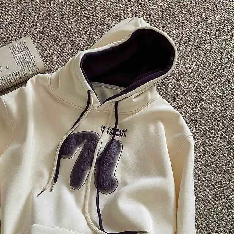 

Fashion 3D Letter Printed Embroidered Splicing Hoodie Spring New Women Velvet Pullover Korean Loose Casual Long Sleeve Top