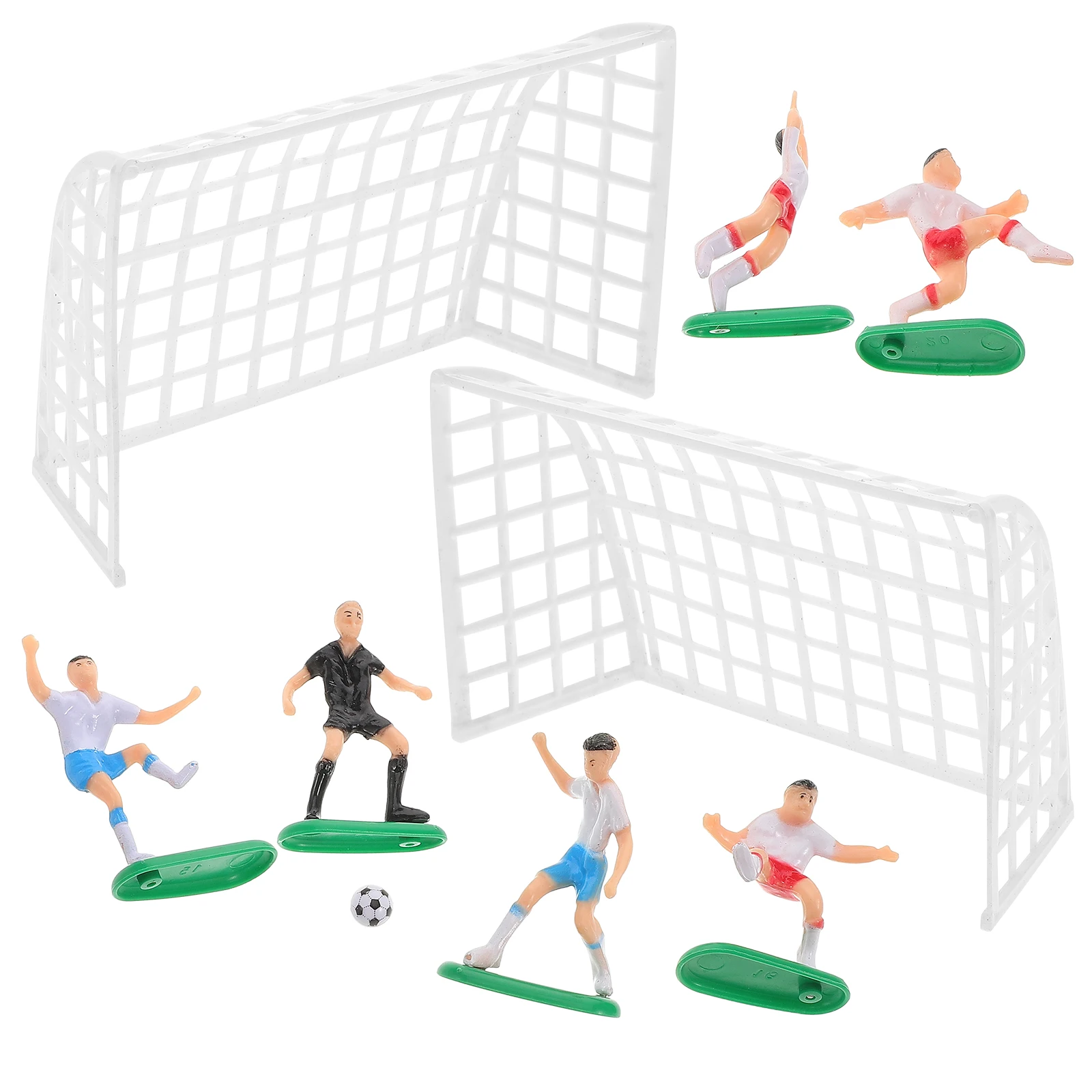 Topper per torta da calcio 6 giocatori 2 obiettivi Decorazioni per calcio Forniture per feste di compleanno Decorazione per torta non commestibile in plastica alimentare