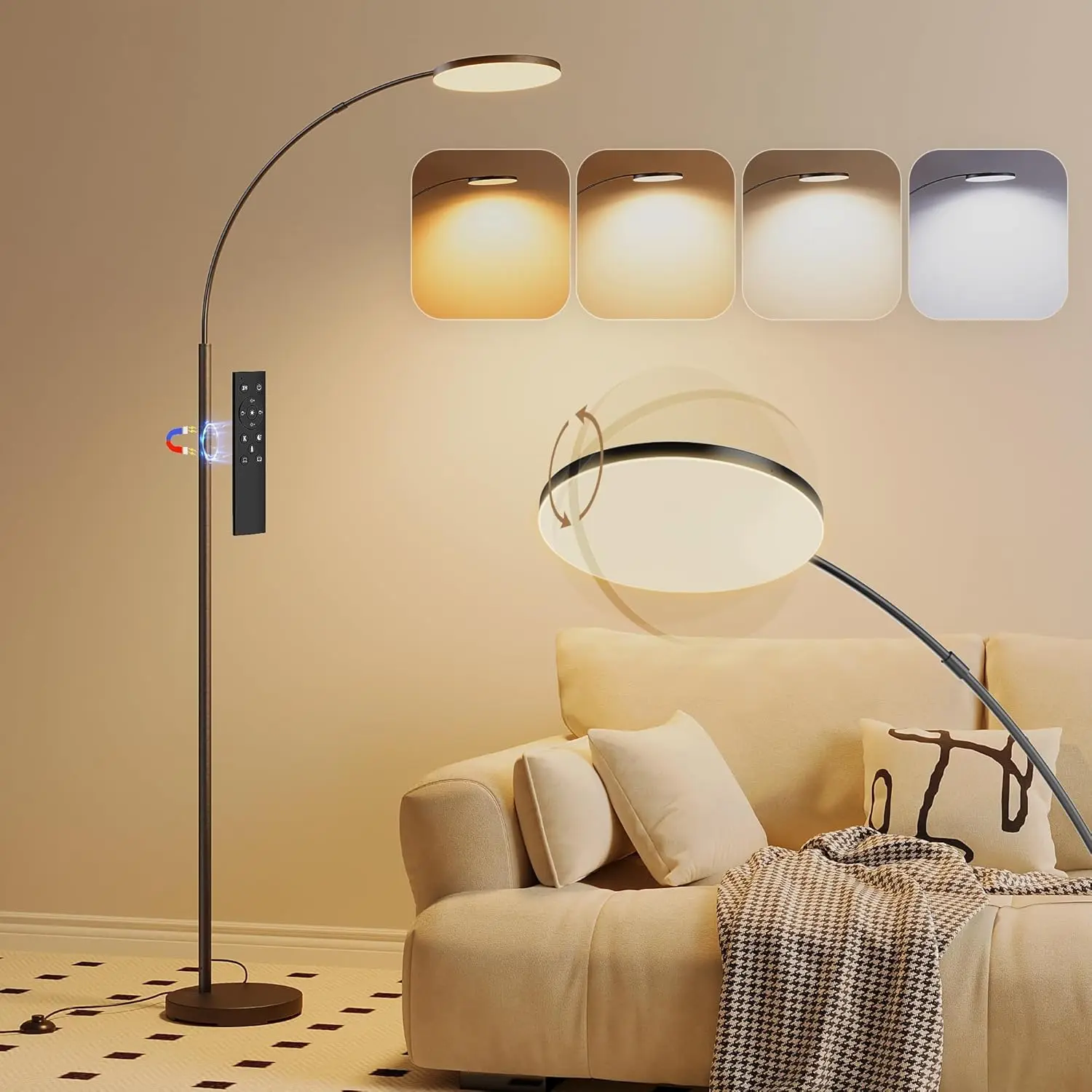 

Floor Lamps For Living Room,32W Led Super Bright Dimmable Standing Lamp With Remote & Foot Switch, Remote Custom Color