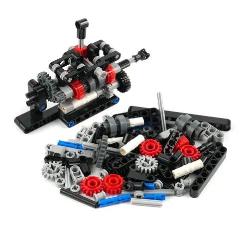 4-Speed Manual Gearbox Building Blocks Kit DIY Engineering Model with Differential Gears Small Particle MOC Technical Toys