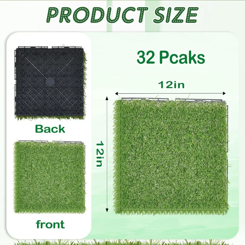 Imagem -02 - Relva Artificial Turf Bloqueio Tile Deck Grosso Sintético Quadrado Grama Falsa Auto Drenagem 32 Packs 12 x 12