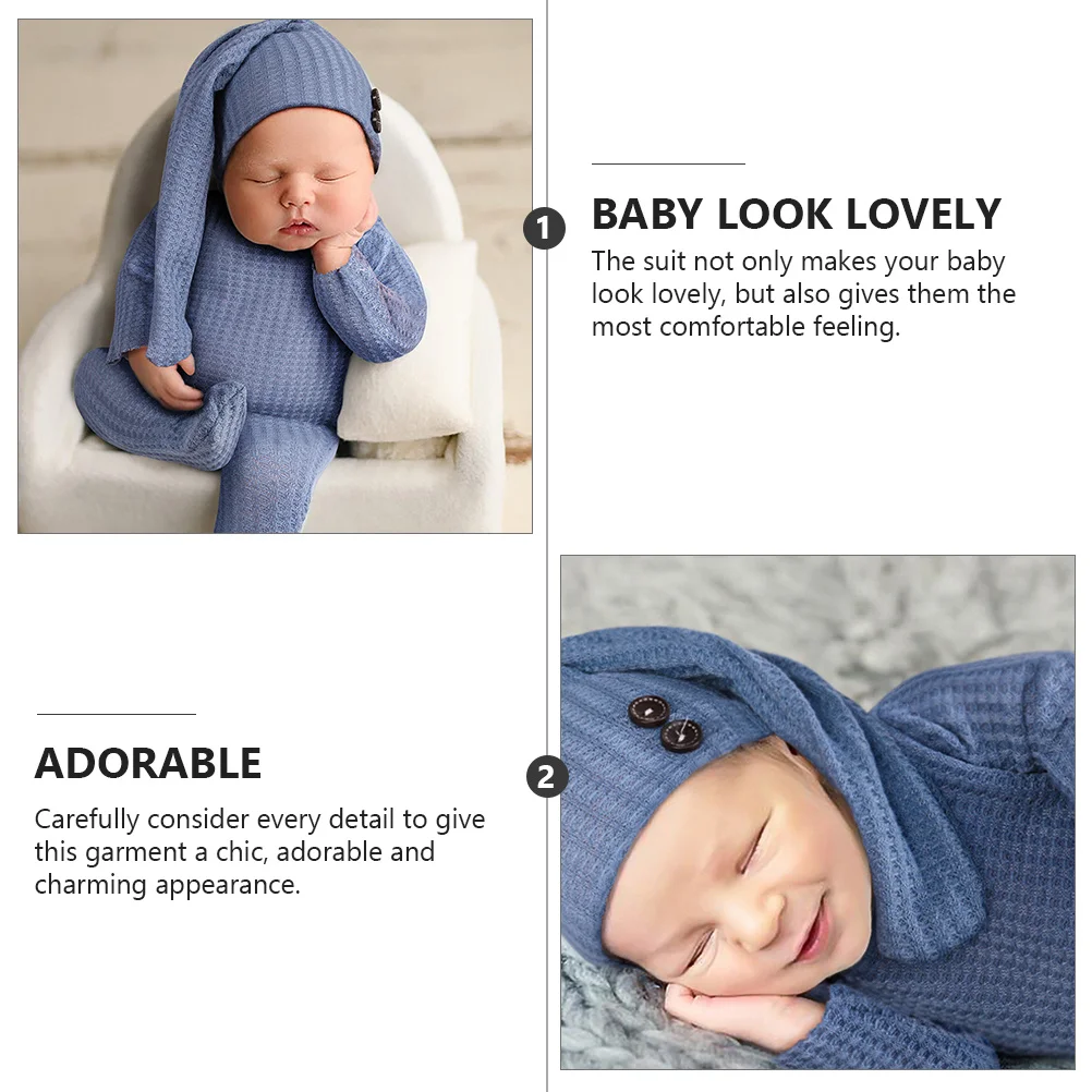

2Pcs Soft Baby Photo Suit Easy on Off Comfortable Jumpsuit Adorable Knitted Photography Clothes Baby Photo Suit