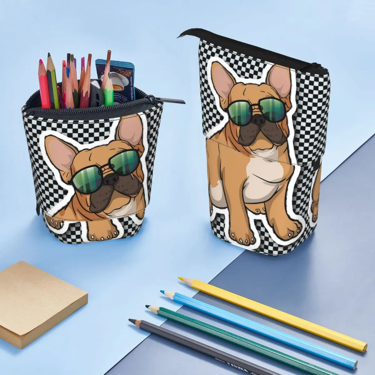 Bulldog americano Pen Box Escola Estudante Zipper Pen Bag Criança Papelaria Saco Lápis Retrátil Vertical Pencase