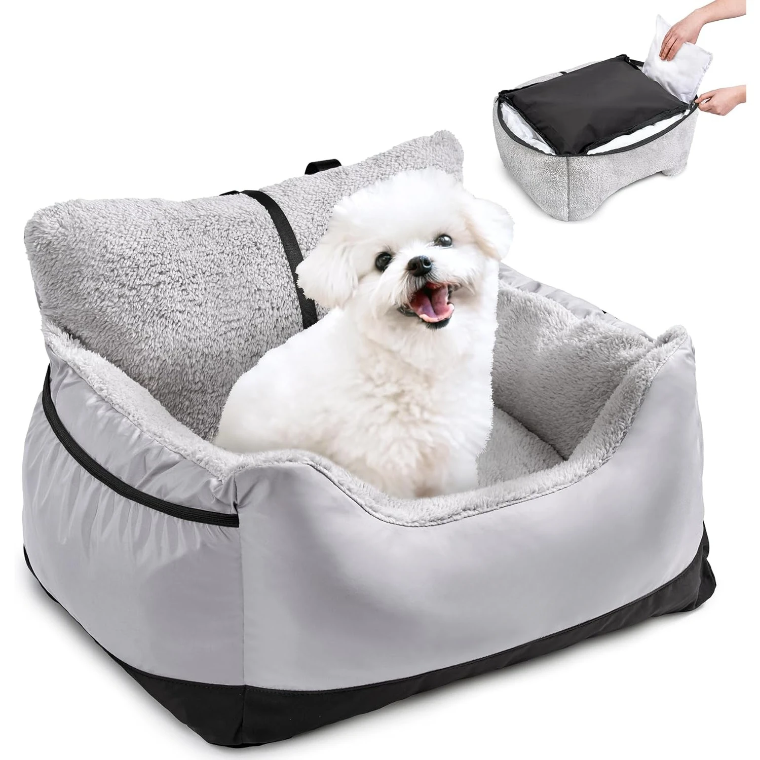 

Dog Car Seat for Small Dogs, Detachable and Washable Cat Carseats Under 25 lbs, Soft Pet Booster Seats with Storage Pockets