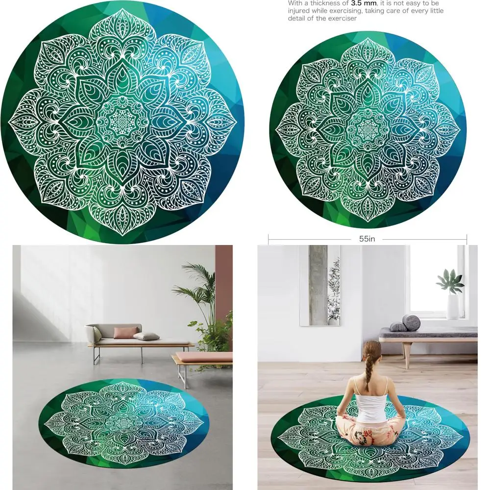 سجادة بيلاتيس ويوجا مطاطية من جلد الغزال غير قابلة للانزلاق، قطر كبير الحجم 140 سم، مثالية للتمرين المنزلي والخارجي والتأمل والتمارين #1