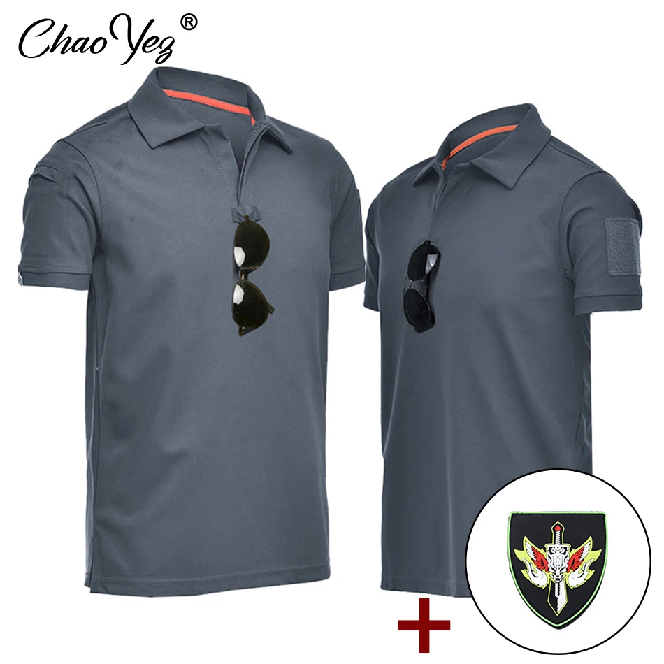 Men\'s Tactical Polo T-shirt Military Army Combat T Shirt Quick Dry Tees Outdoor Hunting Camping Hiking O-Neck Lapel Short Sleeve