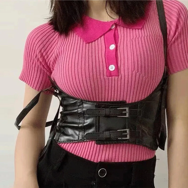Women Glossy Leather Suspended Corset Belt Punk Y2K Adjustable Waist Cincher Decorative Casual Evening Accessories For Dresses