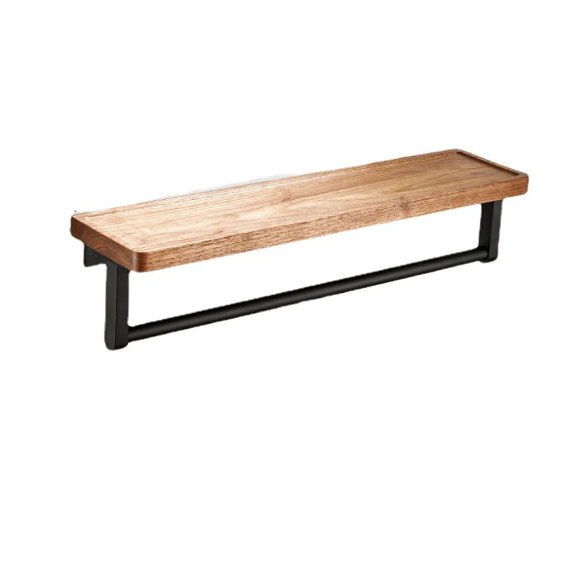 Black walnut solid wood bath towel rack bathroom towel holder folding towel rack towel bar paper rack punch-free cosmetic shelf