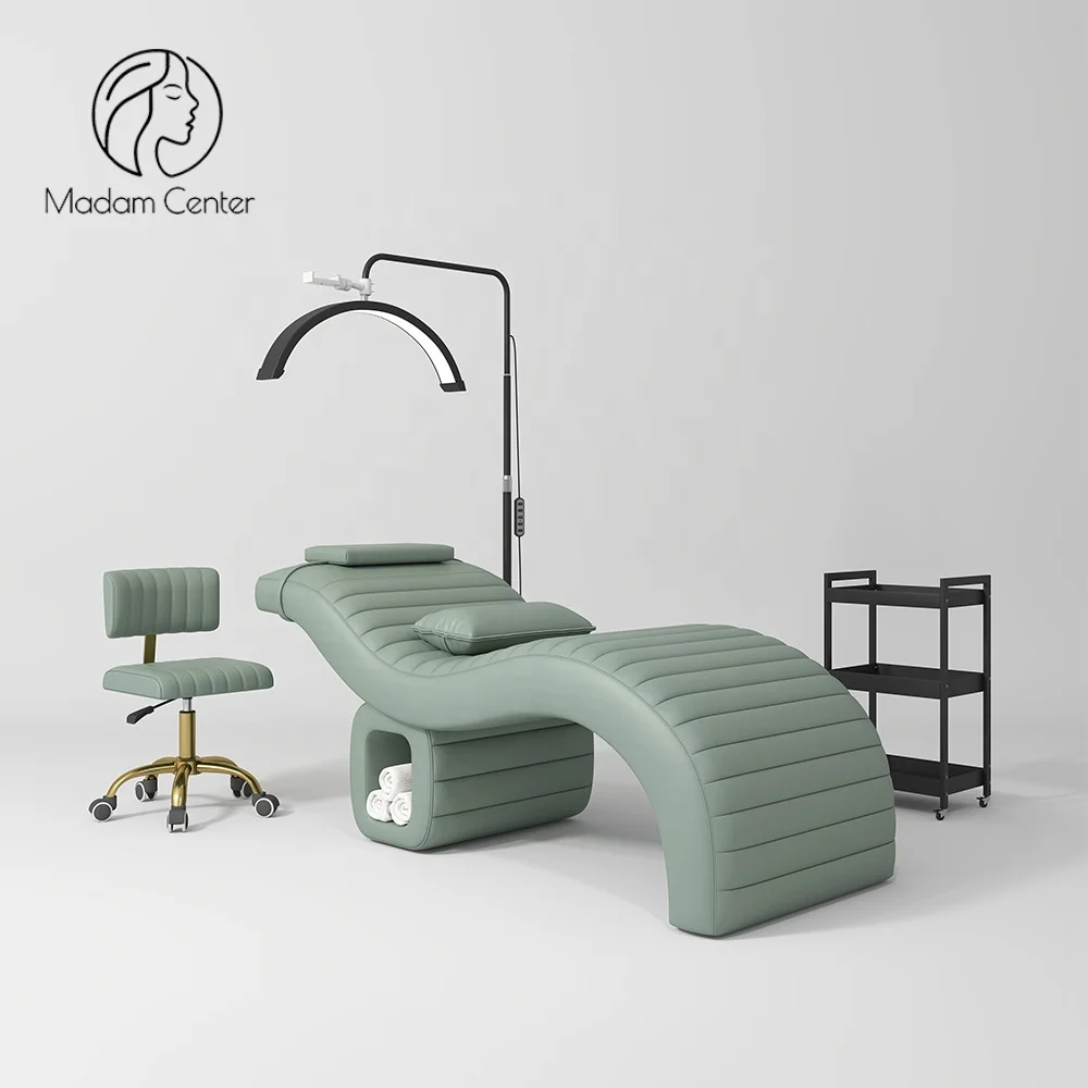 

Madamcenter Luxury Modern Curved Lash Bed with Storage Ergonomic Foldable Synthetic Leather Salon Furniture for Beauty Salons