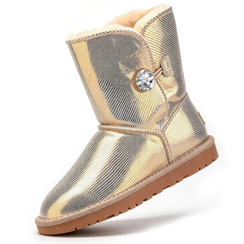 Hot Sale Classic Australia Faux Fur Lined Genuine Cowhide Upper Mid‑Calf Women Snow Boots Keep Warm Winter Women Shoes