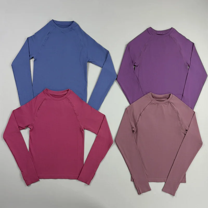 HISTELLO Defy Long Sleeve Workout Top Women Seamless Gym Sportswear Thumb Holes Sports Shirts Slim Fit Running Yoga Fitness Tops