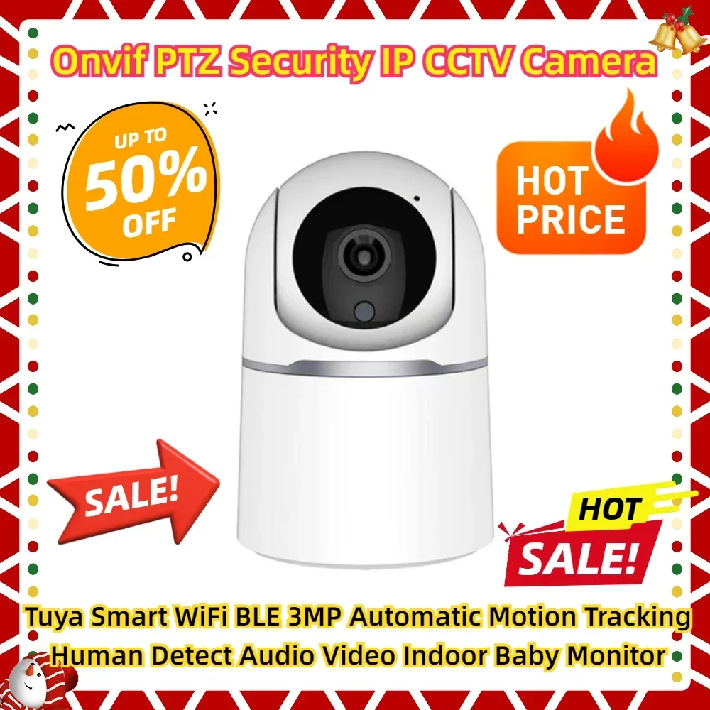 

Onvif PTZ Security IP CCTV Camera Tuya Smart WiFi BLE 3MP Automatic Motion Tracking Human Detect Audio Video Indoor Baby Monitor