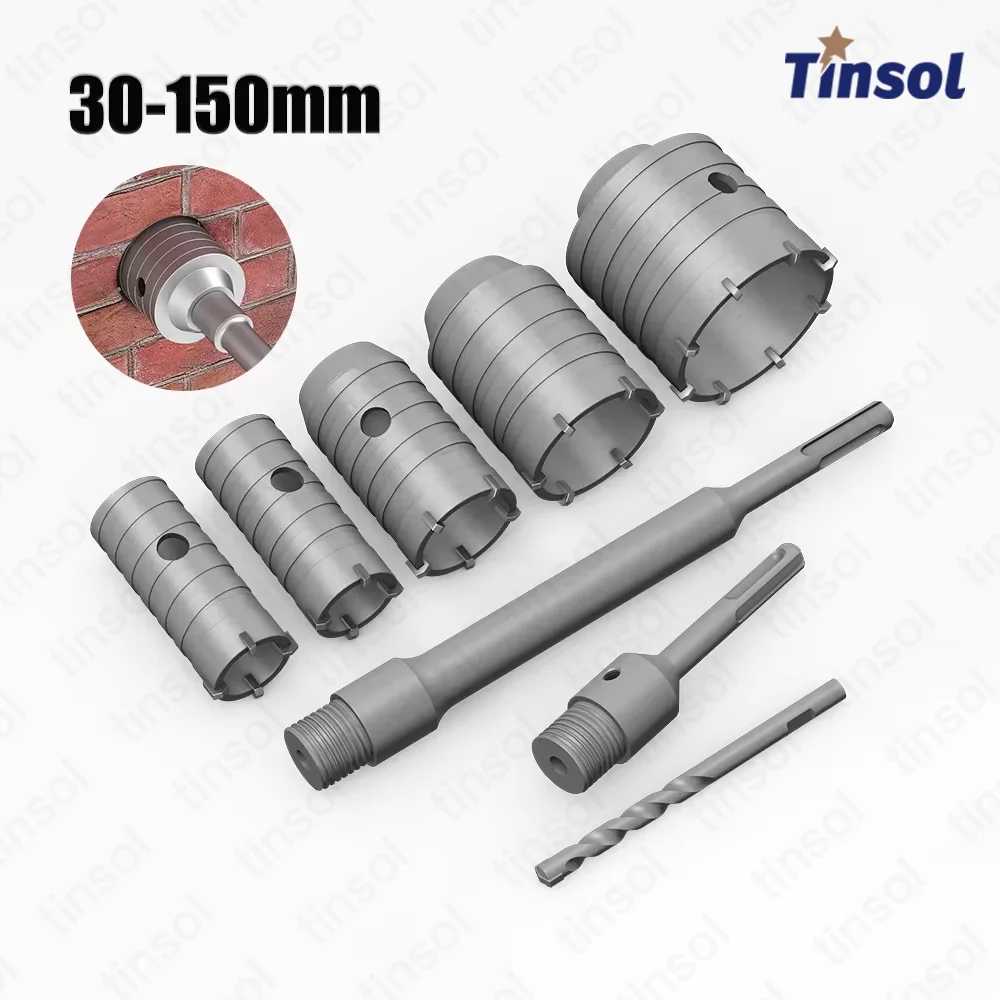 tinsol-1-pc-30-150mm-concrete-wall-hole-saw-drilling-crown-sds-plus-hammer-drill-bit-set-round-shaft-cement-stone-cutter-tool
