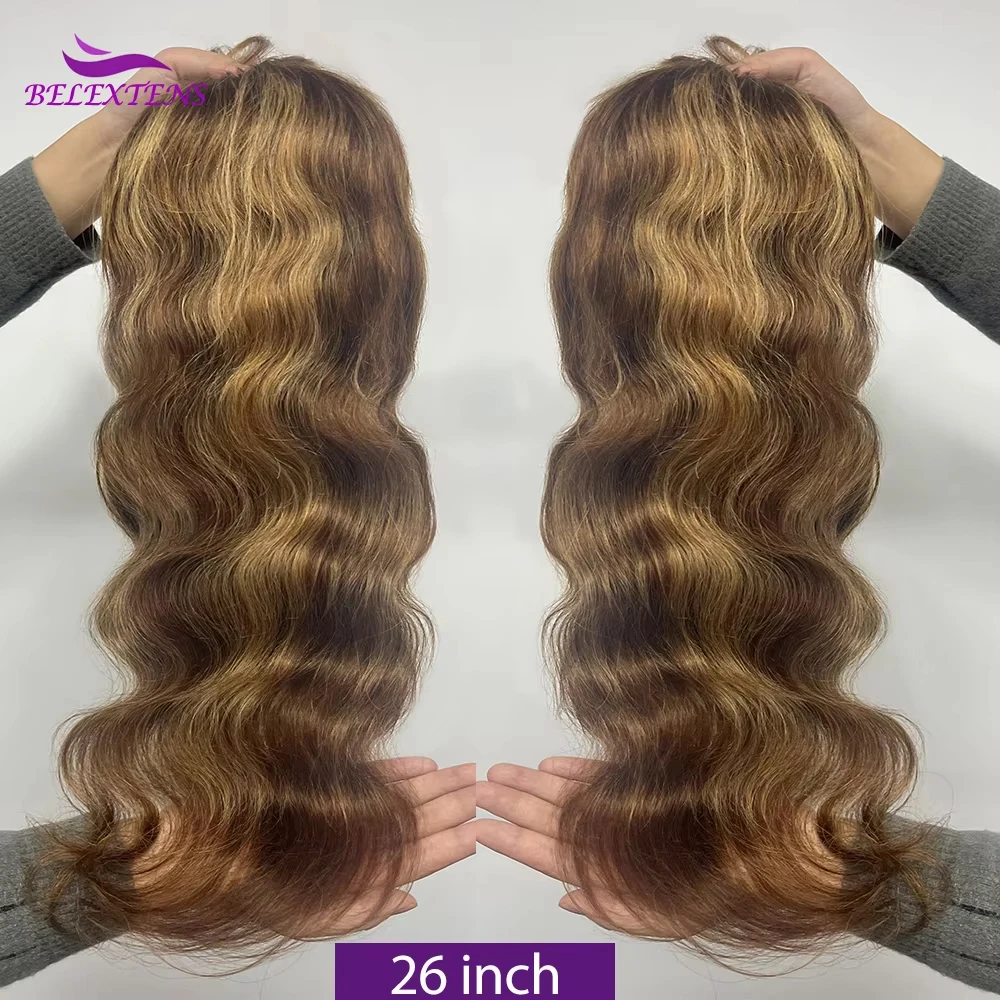 Körperwelle Highlight Ombre Honigblond P4/27, farbige Perücke, 13 x 4 transparente Spitzenfront-Echthaarperücke, vorgezupft, 3 Tage Lieferung – Detail 3