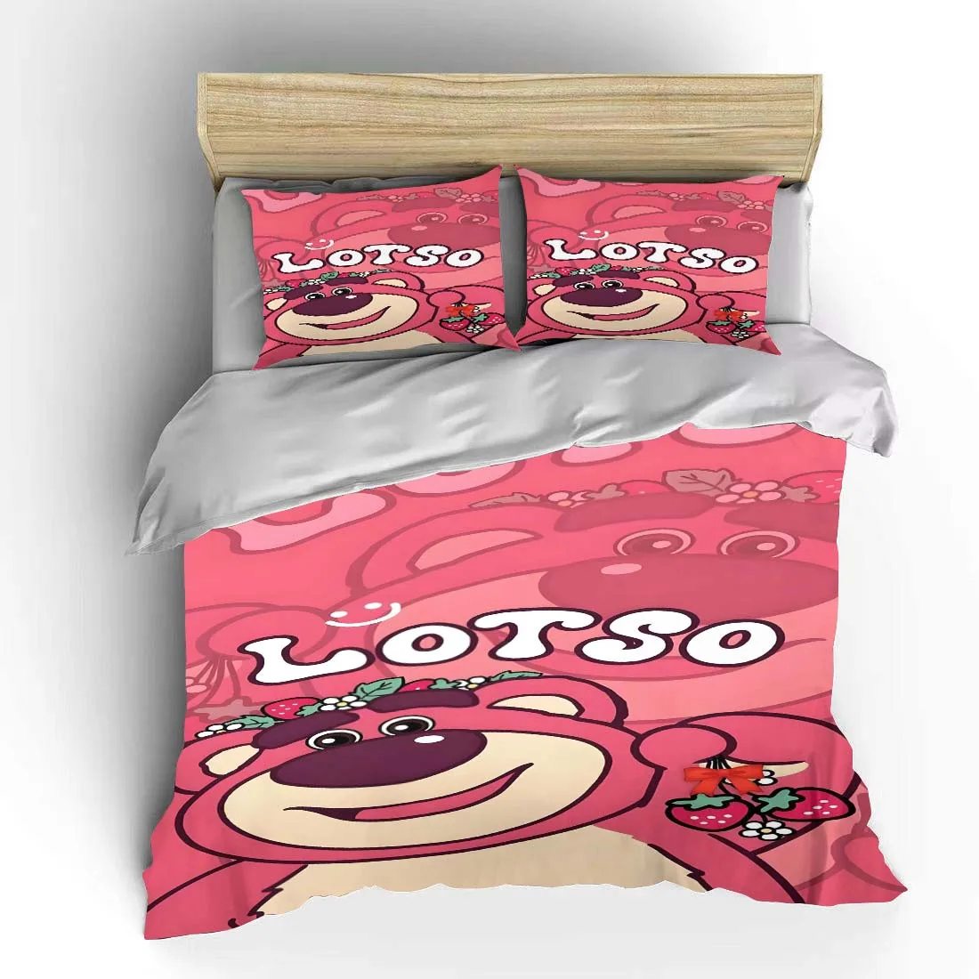 Disney Lotso Pink Bear Bedding Set Children 3 Pieces King Size Bed Set Pillowcase Adult Bed Cover Bedroom Quilt Duvet Gift