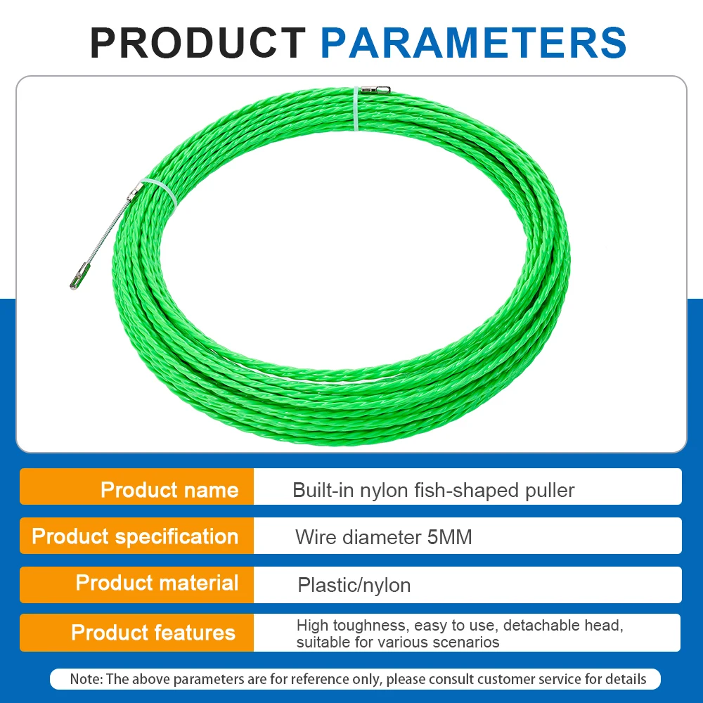 Extractor de Cable verde, carrete de correa, fibra de vidrio para telecomunicaciones, accesorios de herramientas de conducto de Cable de pared eléctrico, 5MM, 10-50M