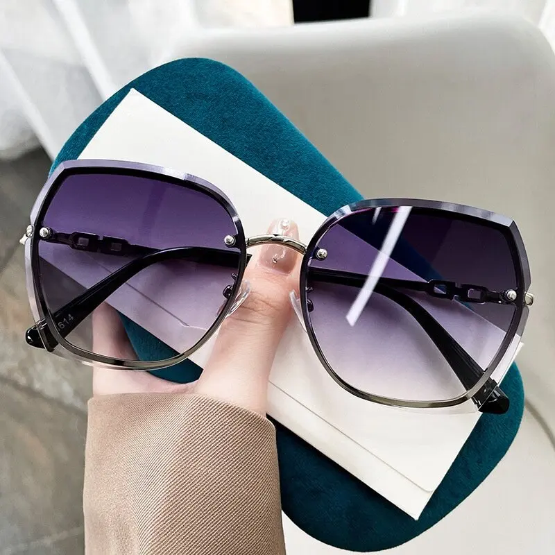 

New Fashionable Frameless Edge Cutting Sunglasses for Women, Large Frame UV Resistant Beach Vacation Sunglasses