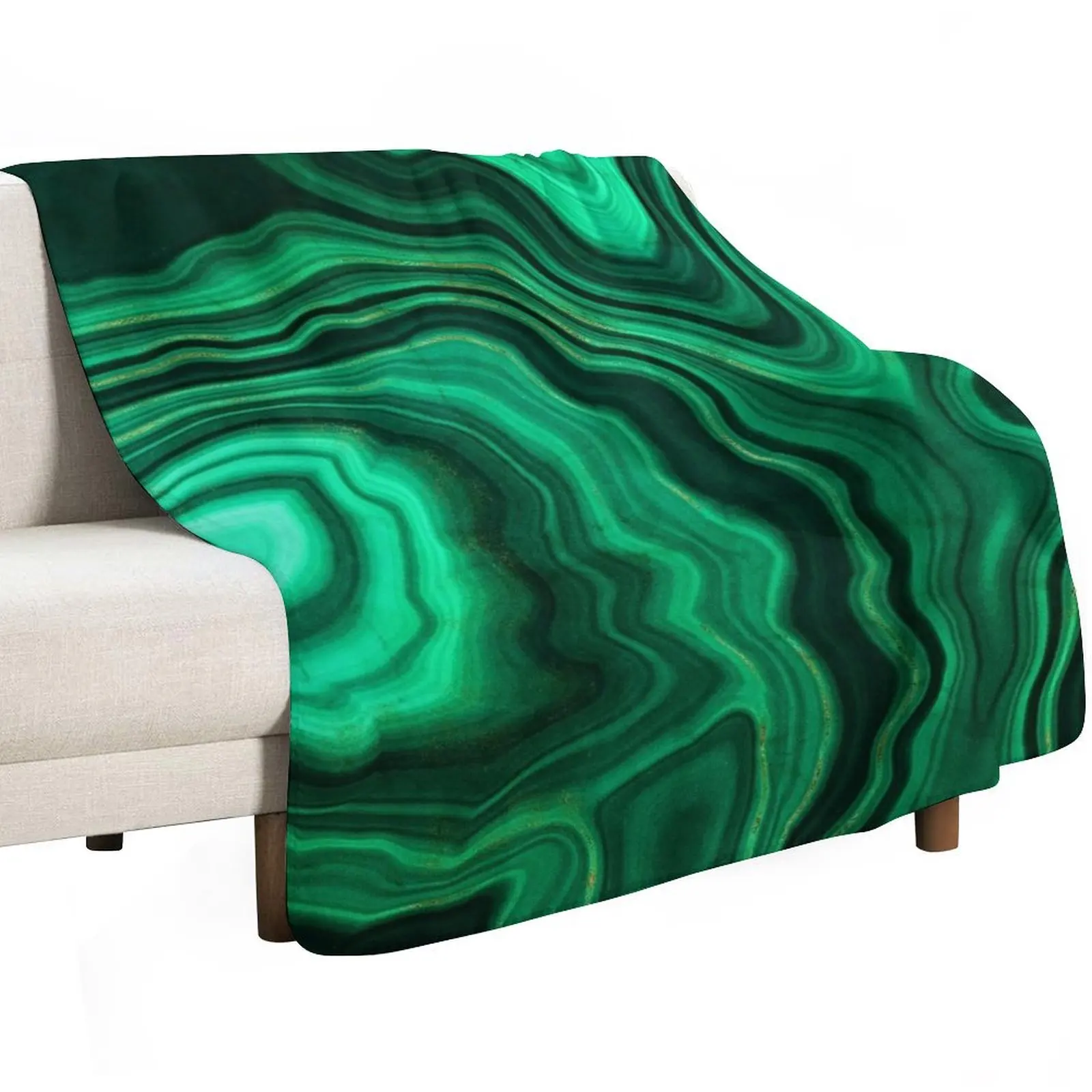 Malachite Green Faux Marble with Gold Veins III Throw Blanket Designers Summer Soft Plush Winter beds Blankets