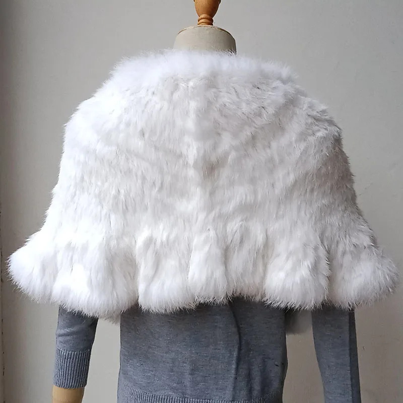 Women Warm Thick Real Rabbit Fur Wrap Shawl With Real Fur Pom pom Fashion Winter Luxury Genuine Fur Cape Female High Quality