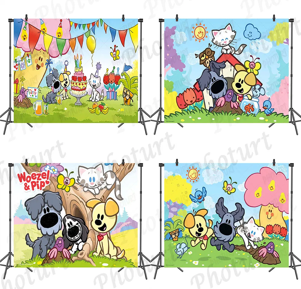 Disney Woezel En Pip Backdrop Baby Shower 1st Birthday Party Background Cartoon Dog Friends Vinyl Photography Studios Props