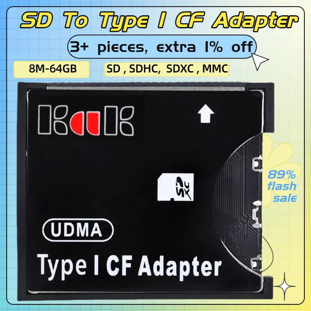 TISHRIC Neuer SD zu Typ I CF-Adapter SDHC SDXC MMC zu Standard Compact Flash Typ I Speicherkartenkonverter Kartenleser für Kamera