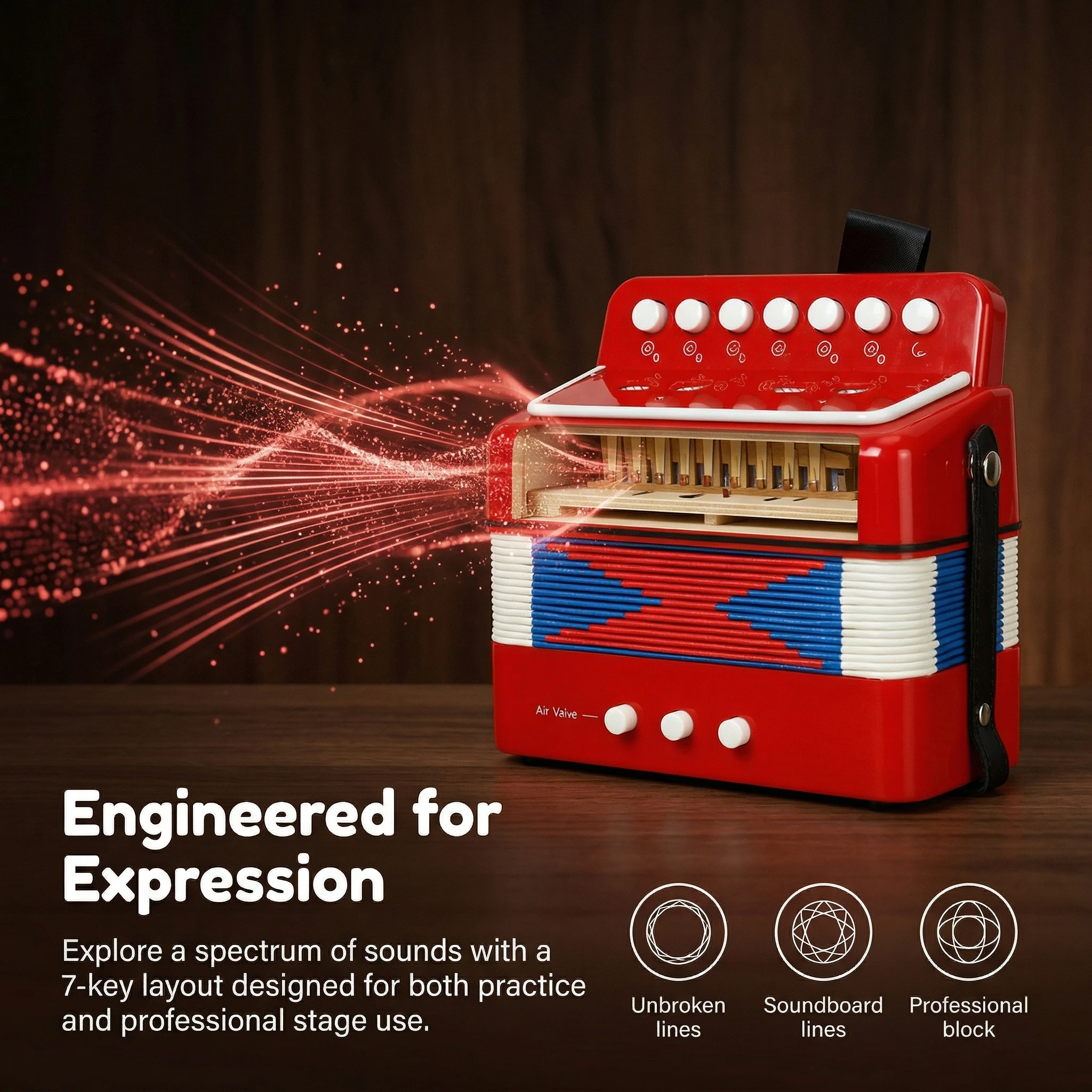 7‑Key Mini Accordion, Retro Portable Beginner Instrument, Multi‑Color Small Accordion for Practice & Performance