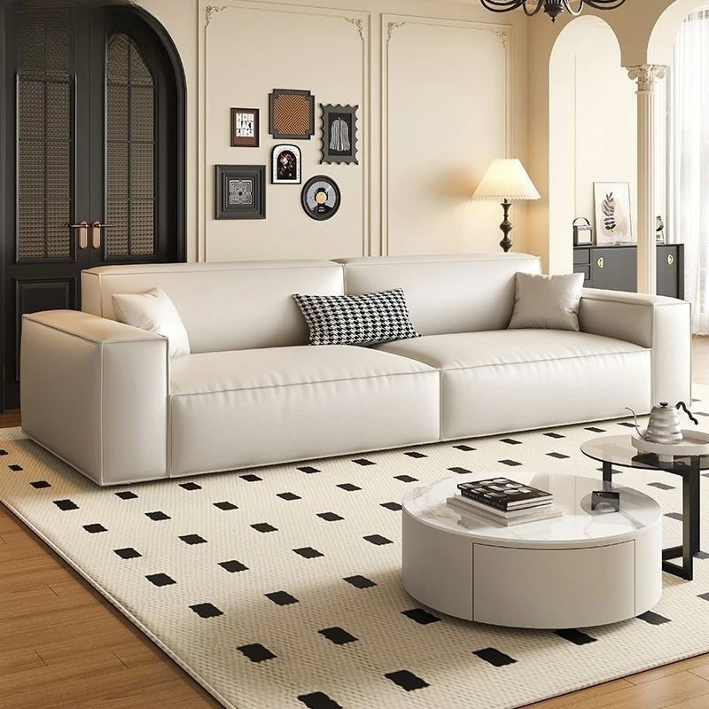 advanced simple ecological leather, leather sofa, living room, straight row clearance, Italian minimalist tofu blocks